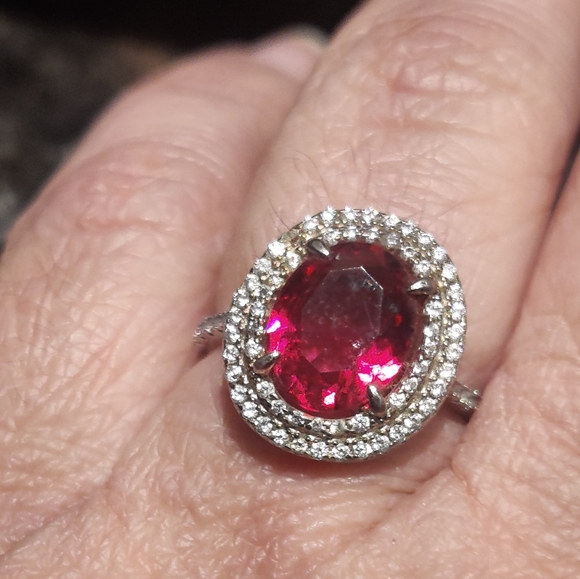 Stunning Ruby and CZ Sterling Silver Ring - Picture 6 of 16
